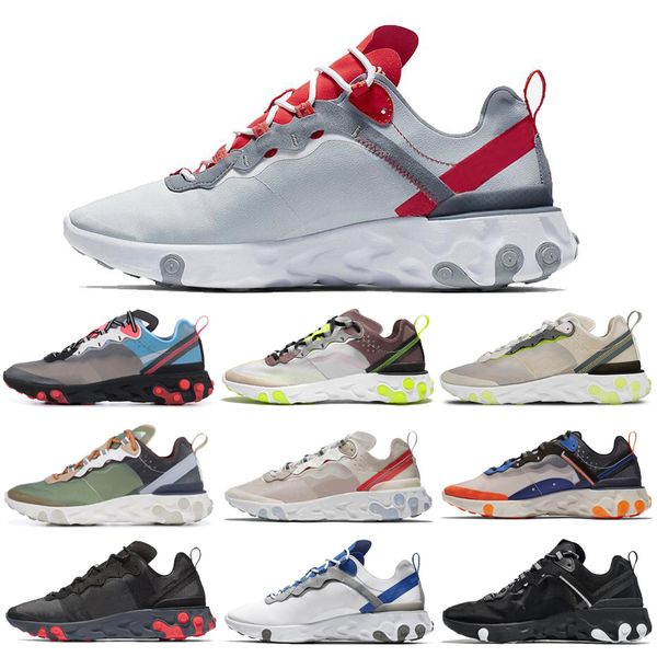 

React Element 55 87 Running Shoes Triple Black White Anthracite Orange Royal Tint Blue Chill Women Mens Trainer Sports Sneakers 36-45
