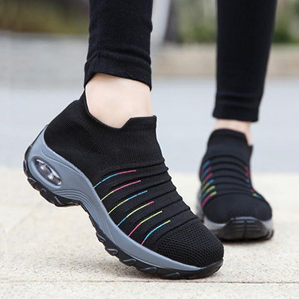 

litthing platform shoes women sneakers casual shoes platform sneaker for women breathable mesh sock sneakers tenis, Black
