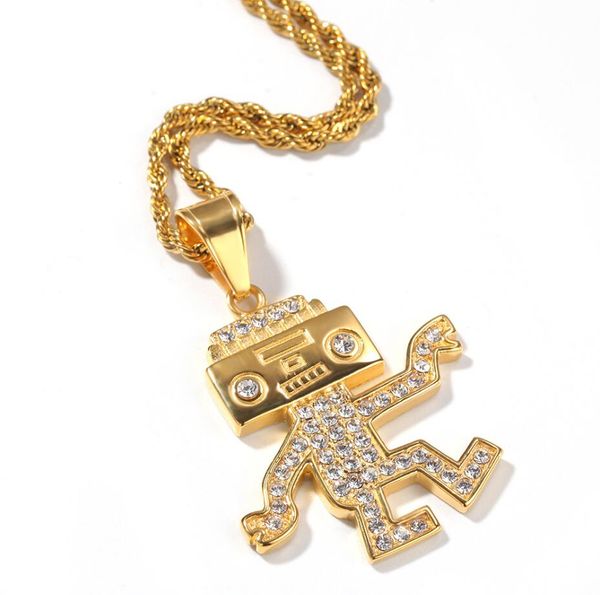 

творческое hip hop полной дрель формы charm мультфильма танец робот подвеска ожерелье кристалл rhinestone human twisted цепи для женщин мужч, Silver