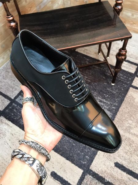 

19fw luxury brands dress formal shoes men genuine leather british business men's casual shoes retro large size 45 brogue shoes yetc6, Black