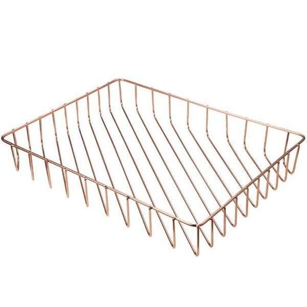 Scandinavian Metal Storage Basket Rose Gold Fruit Tray Iron A4 Basket Elegant Luxury Desk Storage Organizer Decorative Basket