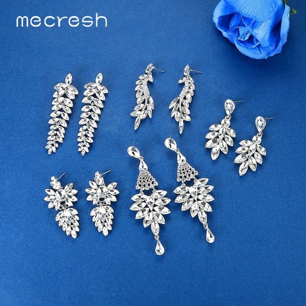 

mecresh fashion silver color leaf crystal wedding drop earrings for women girls korean statement bridal dangle earrings meh1579