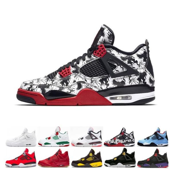 

2019 Bred 4 4s Men Basketball Shoes Pale Citron NRG Black White Singles Day Tattoo Raptors Pure Money Trainer Sports Sneakers Size 41-47
