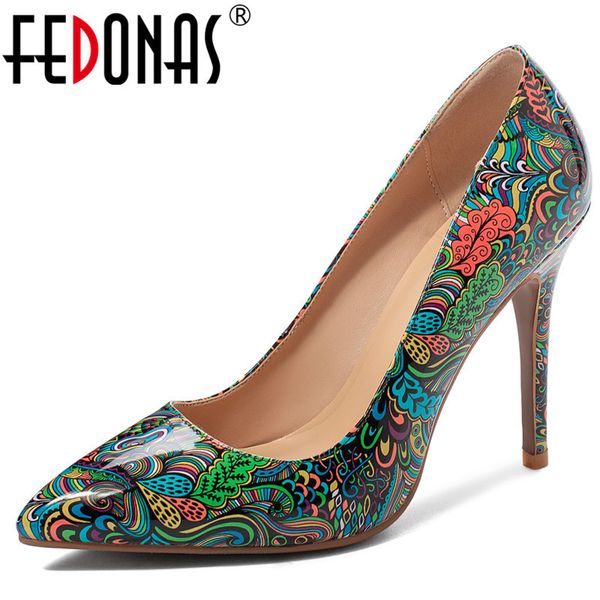 

fedonas prints synthetic leather women pumps super thin heels party prom shoes woman euro style big size female sandals, Black