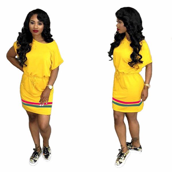 

полосатые лоскутные сексуальные мини платья женщин желтый шею с коротким рукавом повязки платье лето красный эластичный пояс плюс размер пла, Black;gray