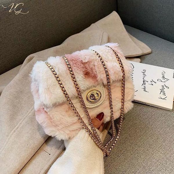 

elegant female square small crossbody bag 2020 winter new soft plush womens designer handbag lock shoulder messenger bag