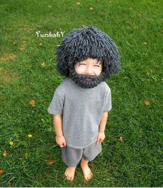 

new wig beard hats hobo mad scientist rasta caveman handmade knit warm caps kids children halloween funny party mask beanies