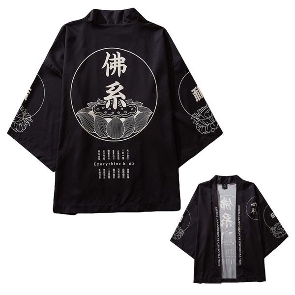 

camisa hombre fashion mens cardigan national print yukata hawaiian shirt summer casual shirt japan kimono men clothing, White;black