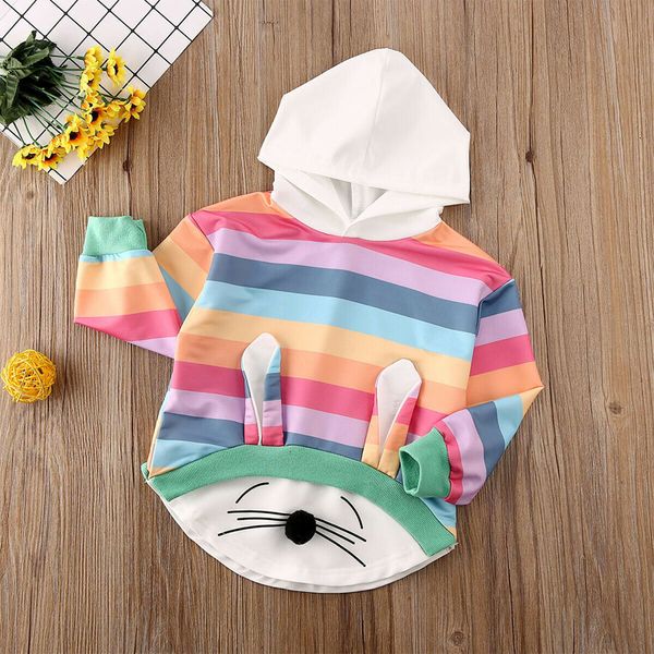 

imcute 2020 newborn baby grils cute hooded coat winter warm thick cloak jacket clothes rainbow striped 2-7t, Black