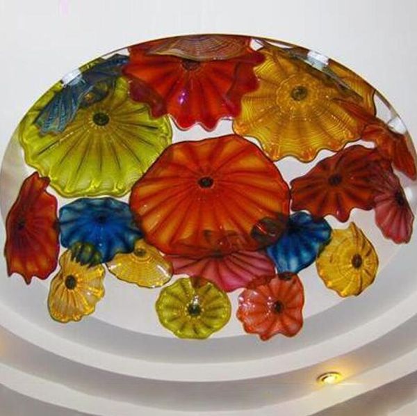 

contemporary art ceiling lights multicolor italian blown plates chandelier lighting murano glass flush mounted ceiling-light