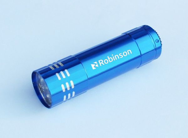 

promotional 9 led light flashlights with custom laser engraved brand name or logos 4 colours available, Silver