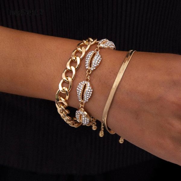 

link, chain ingesight.z 3pcs/set luxury shiny iced out rhinestones shell bracelets bangles chunky thick miami curb cuban jewelry, Black