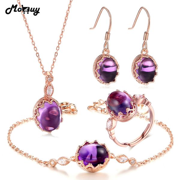 

mobuy 5pcs amethyst natural gemstone 4pcs jewelry sets 100% 925 sterling silver vintage style fine jewelry for women v031ehnr, Black