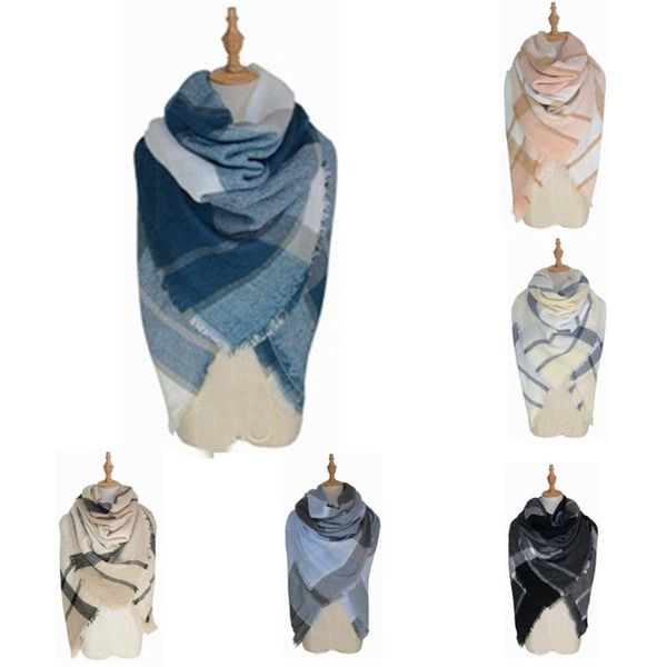 

winter fashion winter scarf for women chiffon scarf cashmere warm wild plaid blanket wraps female scarves and shawls 2019, Blue;gray