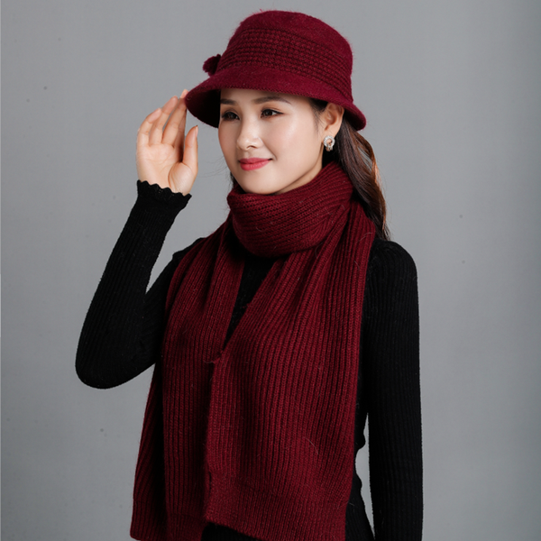 

wool scarf hat fashion warm old women's cap knitted scarf winter hat gift for mother & scarves 2pcs, Blue;gray
