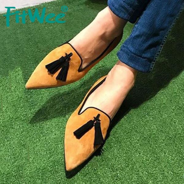 

fitwee  colors women flats shoes fashion tassle summer shoes woman pointed toe lady casual daily footwear size 34-43, Black