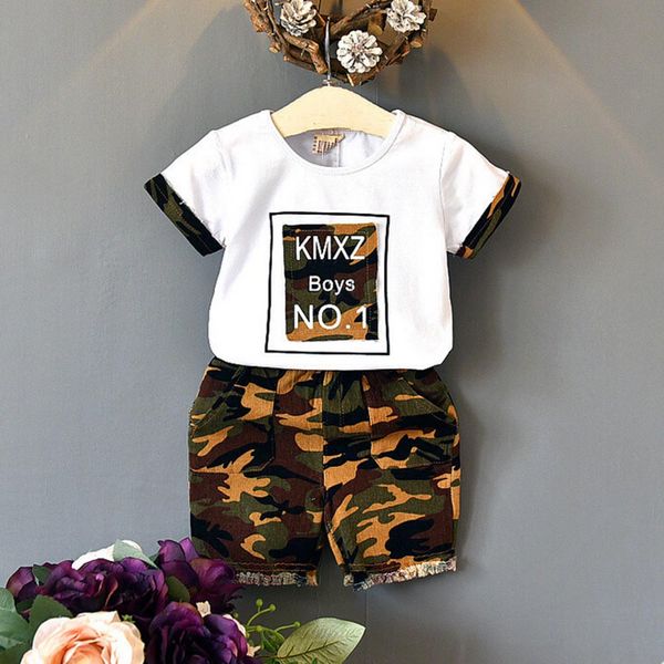 

toddler kids baby boys outfits clothes t-shirt +camouflage shorts 2pcs set vetements enfants filles erkek cocuk kiyafetler, White