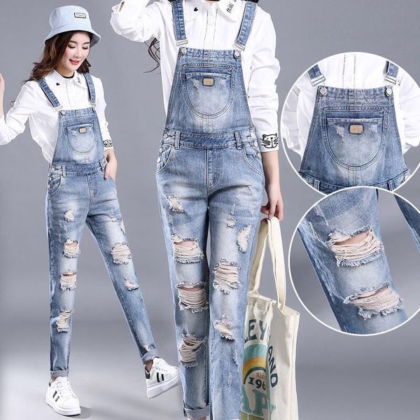 

2019 spring autumn women overalls cool denim jumpsuit slim ripped holes casual jeans sleeveless jumpsuits hollow out rompers, Black;white