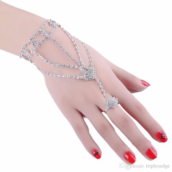 

the new 2018 european and american personality fashion jewelry high-quality water drill bow finger bracelet chain jewelry wholesale, Golden;silver