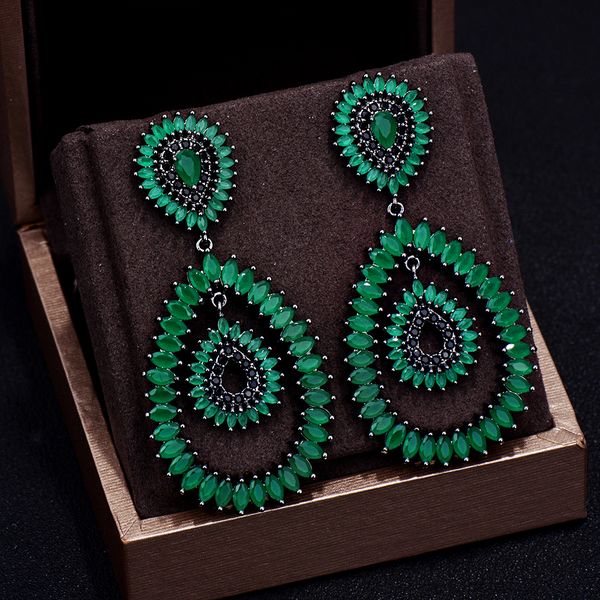 

godki brand new fashion popular luxury water drop full cubic zirconia pave silver needle wedding earring for women