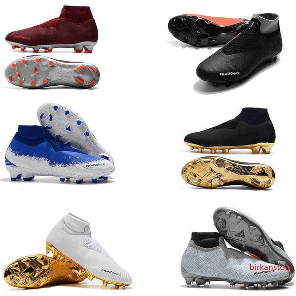

2019 black red phantom vision elite df fg soccer cleats leather soccer shoes mens socks laceless phanto high ankle gold football boots