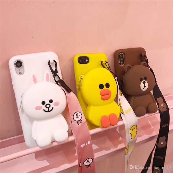 

happy cute cartoon 3d bear cony sally wallet phone case for iphone 6 6s plus 7 8 plus x xr xs max soft silicone back cover coque funda