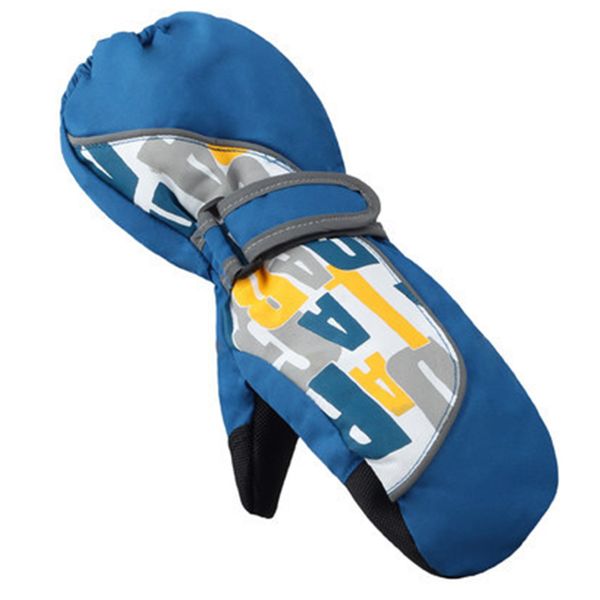 

1 pair fashion waterproof snowboarding mittens warm outdoor letter printed winter skiing boy girl kid gloves anti-lost children