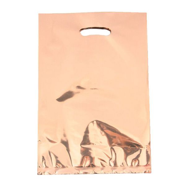 

10pcs/lot rose gold color plastic gift bags fluorescence color theme plastic candy bags rose gold theme loot