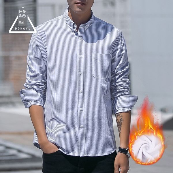 

мужской дизайнер dongyu теплый плюс бархат хлопок полосатый оксфорд спиннинг с длинным рукавом тонкий рубашка, White;black