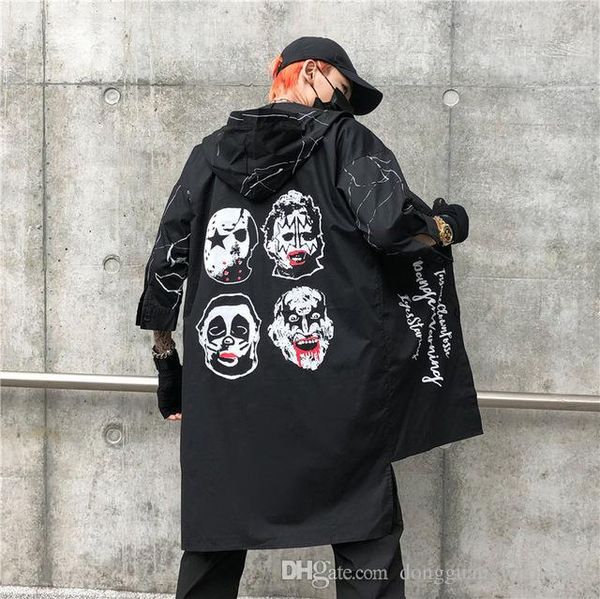

wind coat summer autumn street devil medium long shirt long hip hop men's black extended joker jacket top, Black;brown