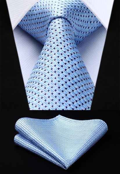 

party wedding classic fashion pocket square tie new check blue color mens gift tie woven silk necktie handkerchief set tc630b8s, Blue;purple