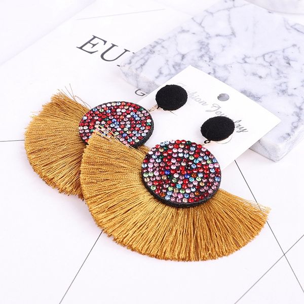 

shuangr boho statement long tassel earrings african colorful handmade big rhinestone women geometric fringe earrings jewelry, Silver