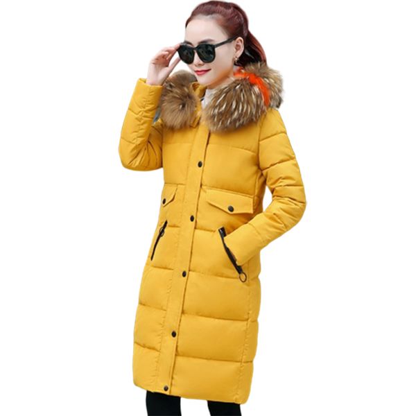 

winter jacket women korean casual warm down cotton jackets fashion women's windproof long thick hooded fur collar parkas ff1110, Black