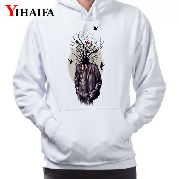 

mens hoodies creative tree man 3d sweatshirts stylish print streetwear fleece pullover sportswear white men clothes, Black