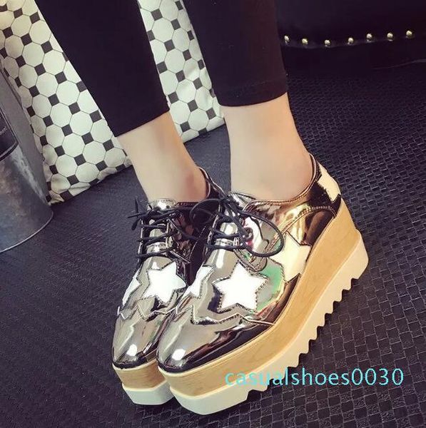 

2017 new women shoes muffin heavy-bottomed creepers platform shoes women flats lace up creepers casual wy96 c30, Black