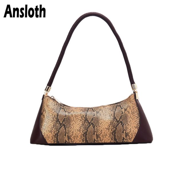 

ansloth serpentine baguette bag women pu leather shoulder bag lady zipper handbag female design crossbody hps757