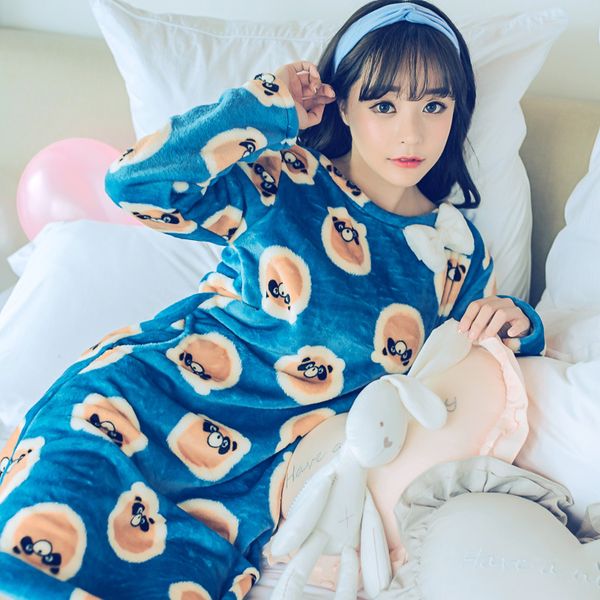 

winter flannel nightgown women's long sleeve mid-length pullover korean-style loose casual coral velvet tracksuit, Black;brown