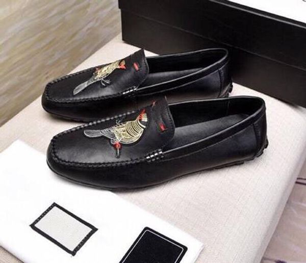

[orignal box] luxury new embroidery bird mens loafers genuine leather gommino slip on gommino wedding business dress shoes size 38-45, Black