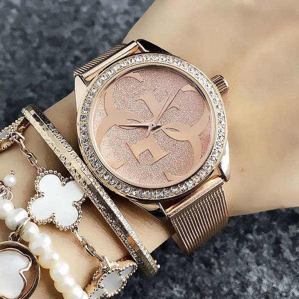

fashion brand wrist watches for women crystal style dial steel metal band quartz watch gs19, Slivery;brown