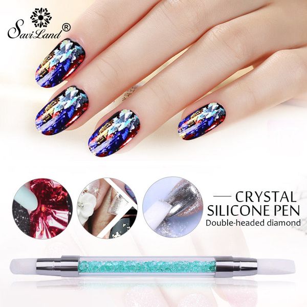 

saviland nail gel handle nail art brush pen silicone head carving emboss 3d shaping sculpture diy manicure dotting tools, Silver