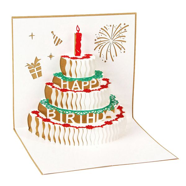 

happy birthday postcard greeting gift cards paper 3d handmade up laser cut vintage cake with envelope gold
