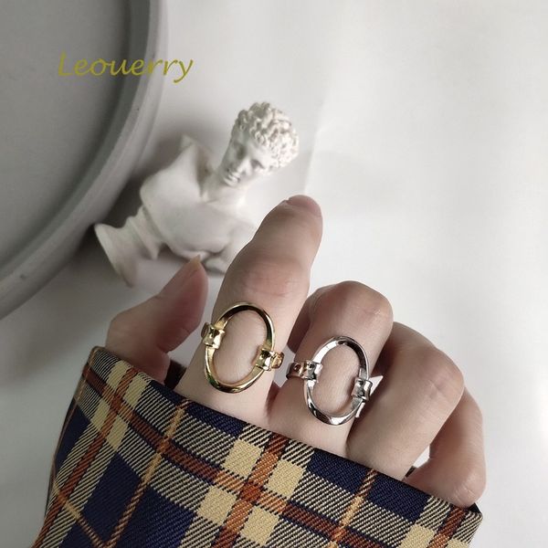 

leouerry 925 sterling silver openwork oval rings wild geometric creative elegant opening rings for women silver 925 jewelry gift, Golden;silver