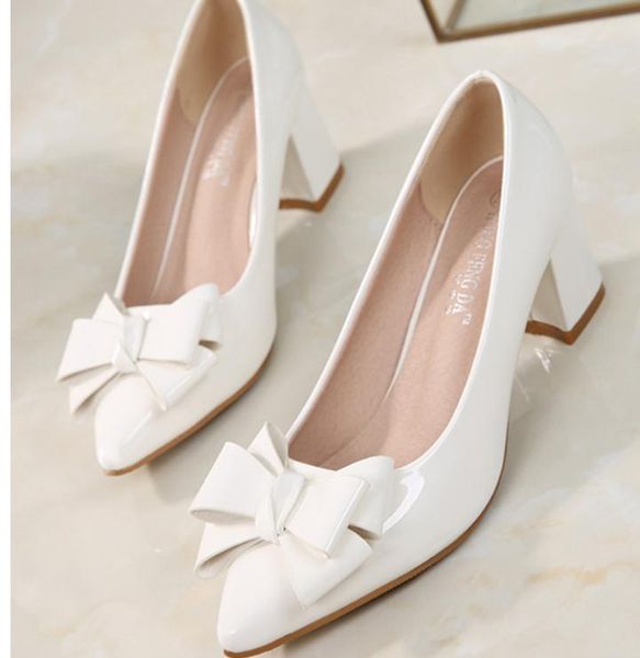 

2019 women's shoes in spring and autumn with new style high heel coarse heel pointed end bowknot@6001, Black