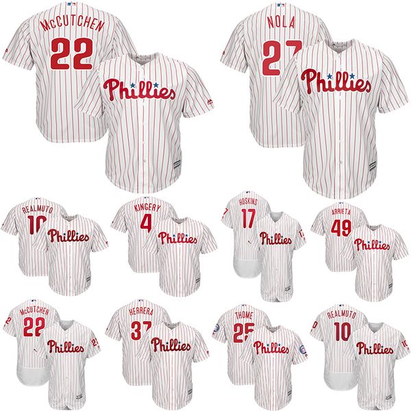 

Philadelphia Men's Phillies Jerseys Aaron Nola McCutchen Rhys Hoskin JT Realmuto Scott Kingery Dykstra 11 Wentz Baseball Jersey
