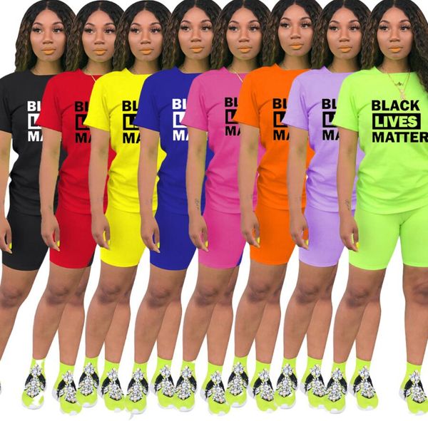 

women designer summer tracksuit black lives matter letter print 2 piece clothes set t shirt + biker shorts casual outfit sports suit d61902, White