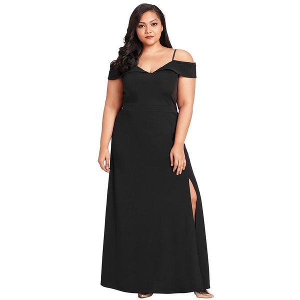 

women plus size off the shoulder slit dress v neck long gown party evening elegant maxi dress black big yard dresses women g11045b-2xl, Black;gray