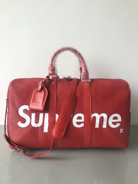 

2018 new fashion men's and women's travel bag duffel bag, leather luggage bag large-capacity sports bag 55cm a1