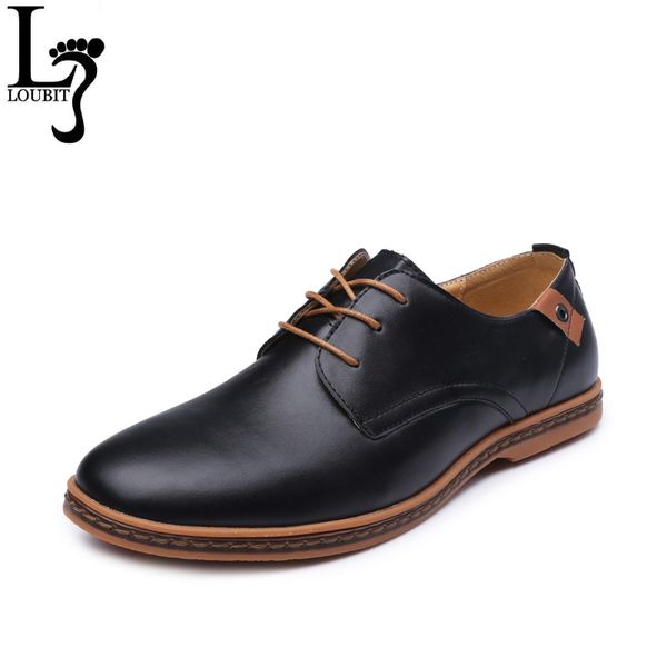 

2017 spring autumn pu leather men casual shoes fashion round toe lace-up men flats comfortable shoes plus size 38-48, Black