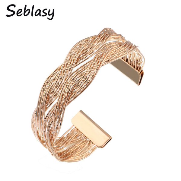 

punk gold color big multi layer twisted geometric patterns open bracelets& bangles for women jewelry accessories, Black