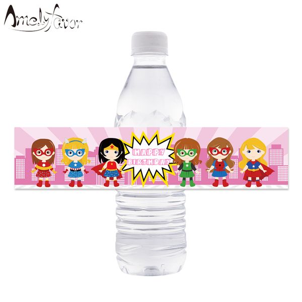 girl hero theme water bottle labels superhero water bottle wrappers kids birthday party decoration supplies super girls decor pirate birthday party superhero water bottle labels